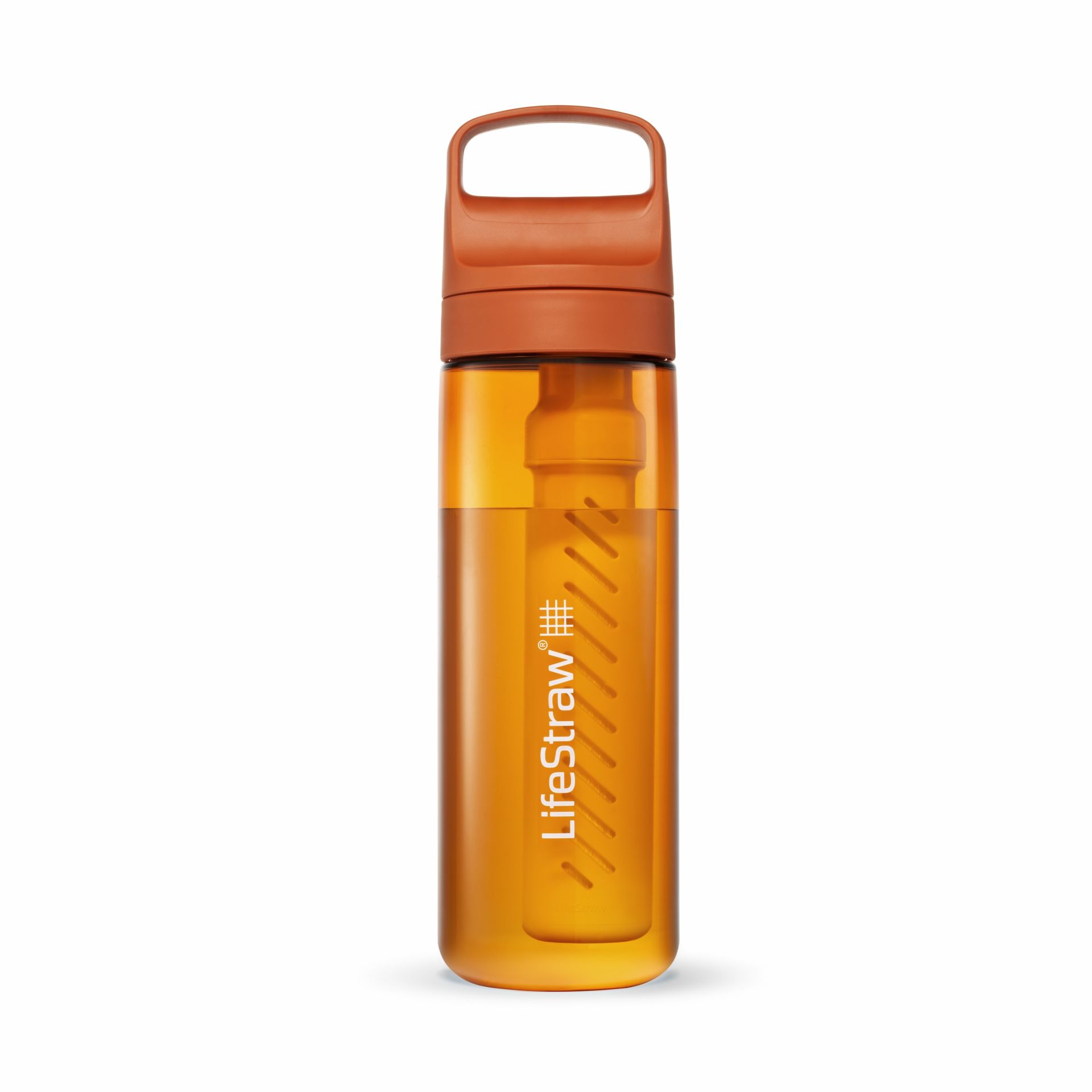 LifeStraw Trinkflasche Go Series mit Wasserfilter, Verschluss mit SilikonmundstĂĽck, BPA frei orange - 650 ml