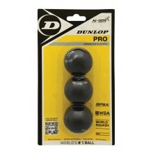 Dunlop Squashball Pro (2 gelbe Punkte, Speed sehr langsam) schwarz Blisterverpackung - 3 Bälle