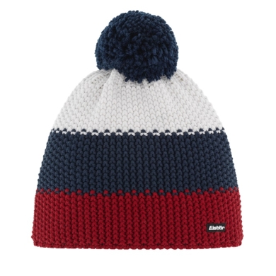 Eisbär Wintermütze Star mit Bommel (Pompon) rot/dunkelblau/weiss - 1 Stück