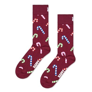 Happy Socks Tagessocke Crew Candy Cane (Zuckerstange) weinrot - 1 Paar