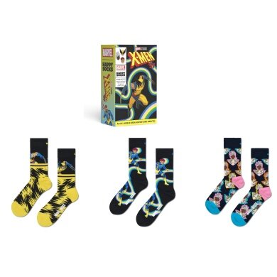 Happy Socks Tagessocke Crew Marvel X-Men Geschenkbox gelb - 3 Paar