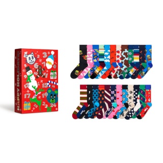 Happy Socks Tagessocke Crew Weihnachtsspecial #3 - Adventskalender mit 24 Paar - rot