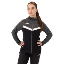 JAKO Kapuzenjacke Iconic (Polyester-Fleece, Seitentaschen mit Reißverschluss) schwarz/anthrazitgrau Damen