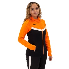 JAKO Kapuzenjacke Iconic (Polyester-Fleece, Seitentaschen mit Reißverschluss) schwarz/neonorange Damen