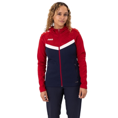 JAKO Kapuzenjacke Iconic (Polyester-Fleece, Seitentaschen mit Reißverschluss) marineblau/rot Damen