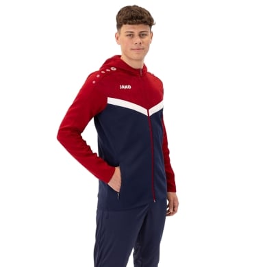 JAKO Kapuzenjacke Iconic (Polyester-Fleece, Seitentaschen mit Reißverschluss) marineblau/rot Herren