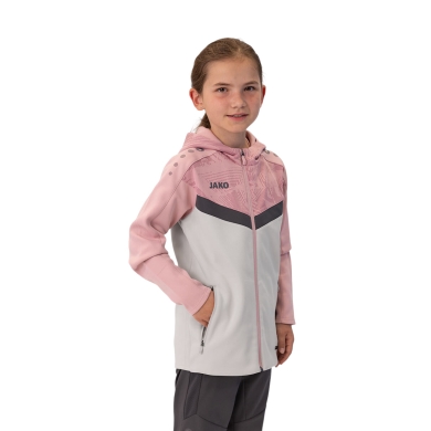 JAKO Kapuzenjacke Iconic (Polyester-Fleece, Seitentaschen mit Reißverschluss) hellgrau/pink/anthrazitgrau Kinder