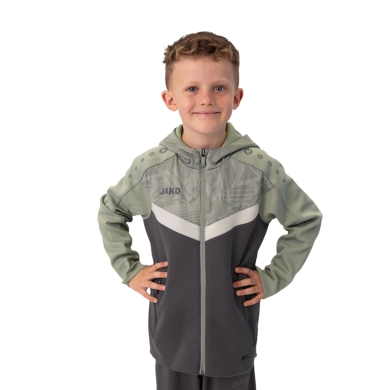 JAKO Kapuzenjacke Iconic (Polyester-Fleece, Seitentaschen mit Reißverschluss) anthrazitgrau/mintgrün Kinder