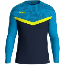 JAKO Sport-Langarmshirt Sweat Iconic (Polyester-Stretch-Fleece) marineblau/hellblau/gelb Kinder