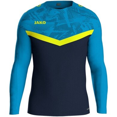 JAKO Sport-Langarmshirt Sweat Iconic (Polyester-Stretch-Fleece) marineblau/hellblau/gelb Kinder