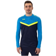 JAKO Sport-Langarmshirt Sweat Iconic (Polyester-Stretch-Fleece) marineblau/hellblau/gelb Herren