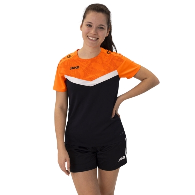 JAKO Sport-Shirt Iconic (Polyester-Micro-Mesh) schwarz/neonorange Damen