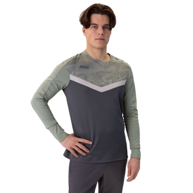 JAKO Sport-Langarmshirt Sweat Iconic (Polyester-Stretch-Fleece) anthrazitgrau/mintgrün Herren