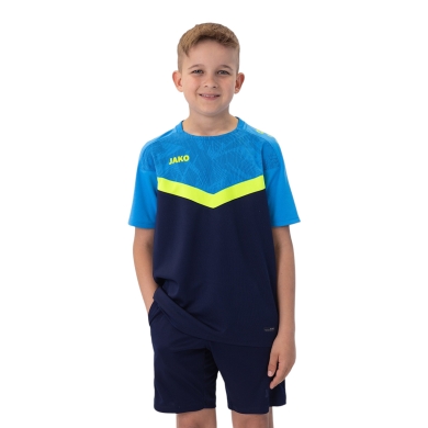 JAKO Sport-Tshirt Iconic (Polyester-Micro-Mesh) marineblau/hellblau/gelb Kinder