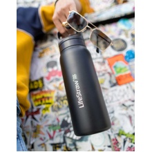 LifeStraw Trinkflasche Go Series Stainless Steel mit Wasserfilter, Verschluss mit Silikonmundstück BPA frei schwarz - 1 Liter
