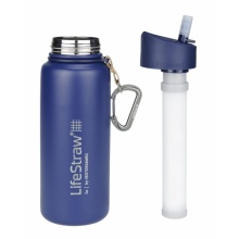 LifeStraw Trinkflasche Go Stainless Steel Edelstahl mit Wasserfilter, Verschluss mit Silikonmundstück, Karabiner blau - 650 ml