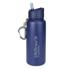 LifeStraw Trinkflasche Go Stainless Steel Edelstahl mit Wasserfilter, Verschluss mit Silikonmundstück, Karabiner dunkelblau - 650 ml