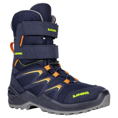 Lowa Winterstiefel Maddox Warm High GTX (Textil/Synthetik, wasserdicht) 2024 navyblau/orange Kinder