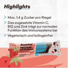 PowerBar Riegel Protein Plus + Low in Sugar + Immune Support Erdbeere/Joghurt-Geschmack 16x35g Box