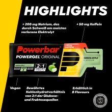 PowerBar PowerGel Original (Kohlenhydrat-Gel, Koffeinhaltig) Apfel 24x41g Box