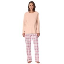 Schiesser Unterwäsche Schlafanzug Comfort Essentials lang - peach/pink Damen