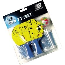 Sunflex Tischtennisschläger Set MINI mit 2 Minischlägern, Plastikball und Netz mit Saugnäpfen, in Blisterverpackung