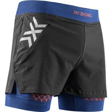 X-Bionic Laufhose Twyce Race 2in1 Short (eingehängte Innenhose) kurz schwarz/dunkelblau/orange Herren