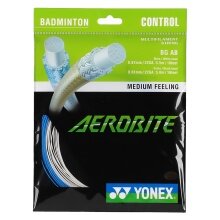 Besaitung mit Badmintonsaite Yonex Aerobite Hybrid 0.61/0.67 weiss/blau