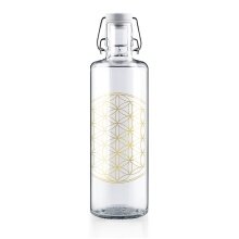 soulbottles Trinkflasche flower of life Glas (Glasflasche, Keramikdeckel, Edelstahlbügel) 1 Liter transparent