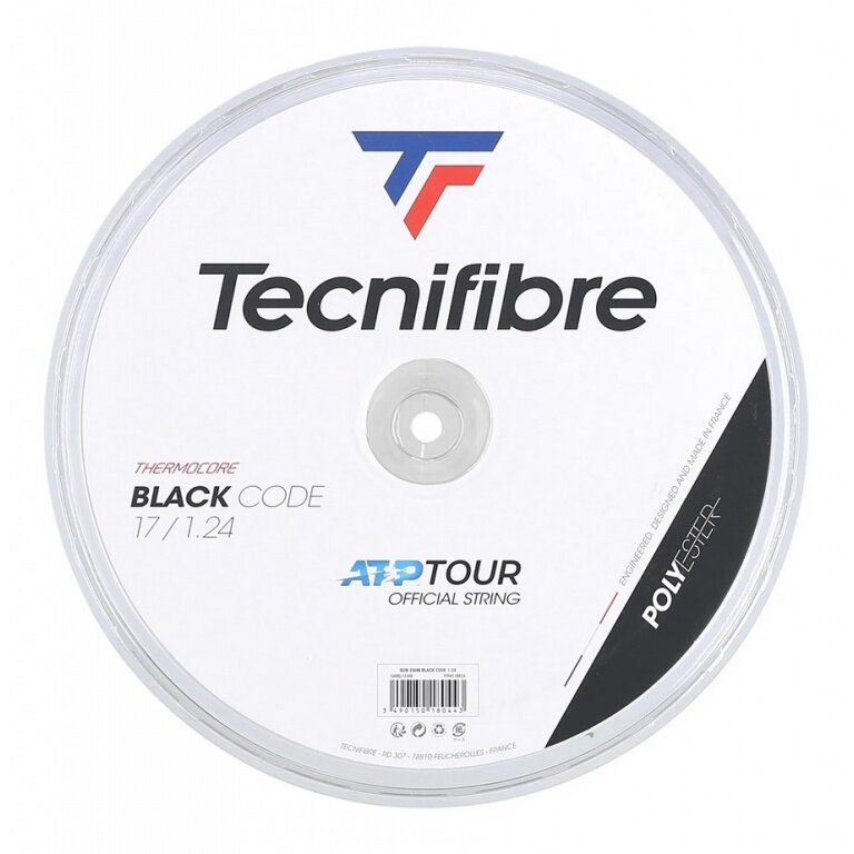 Tecnifibre Tennissaite Black Code (Haltbarkeit+Kontrolle) schwarz 12 Meter von Rolle