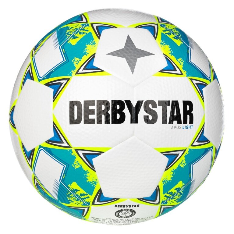 Derbystar Fussball Apus Light (ideal für E- und D-Jugend, 350g) weiss/gelb/blau - 1 Ball