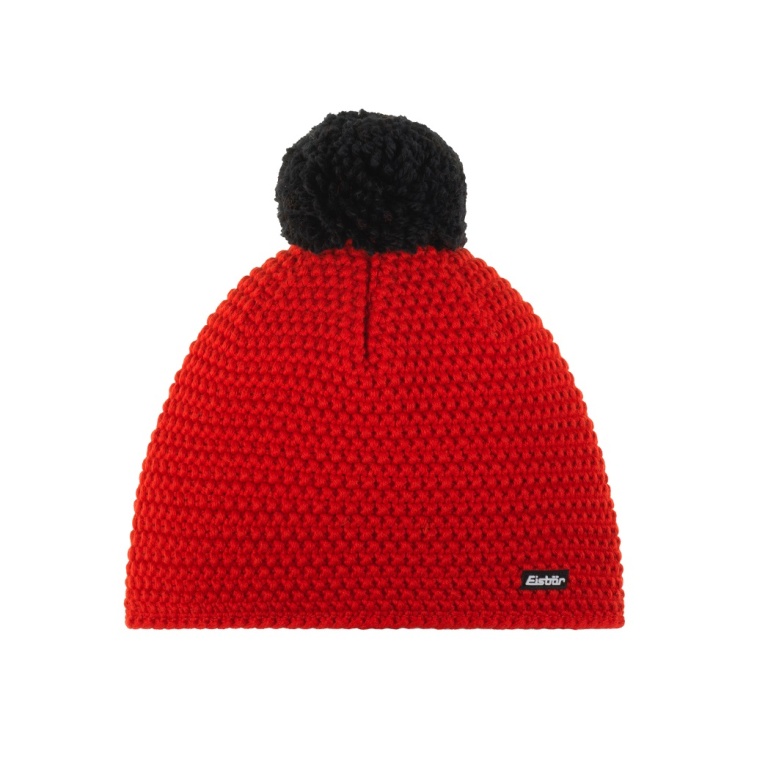 Eisbär Wintermütze Jamie mit bestellen online rot/schwarz Bommel (Pompon) Merinowolle