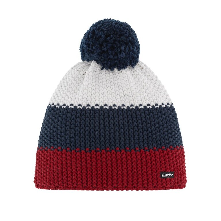 Eisbär Wintermütze Star mit Bommel (Pompon) rot/dunkelblau/weiss - 1 Stück