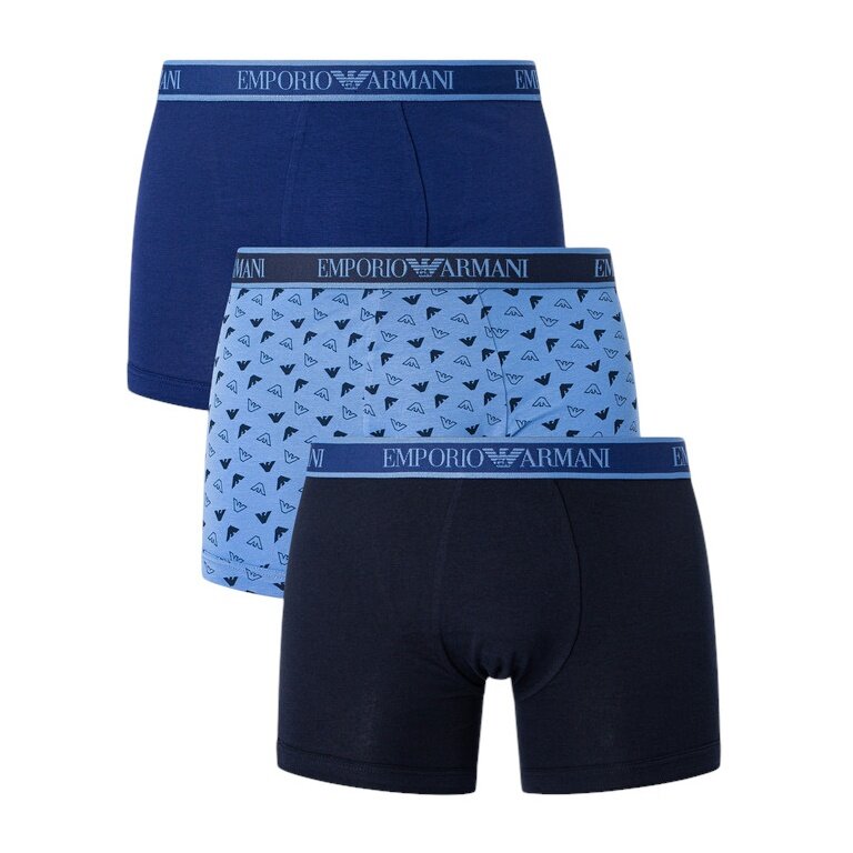 Emporio Armani Unterwäsche Boxershorts Stretch Cotton blau/dunkelblau gemustert Herren - 3 Stück