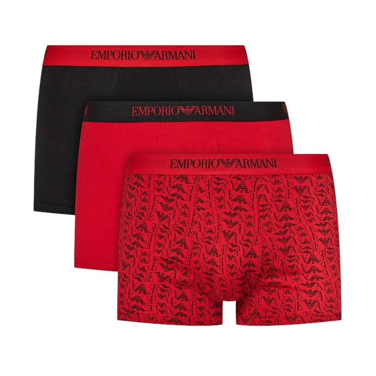 Emporio Armani Unterwäsche Boxershorts Trunk Cotton schwarz/rot gemustert Herren - 3 Stück