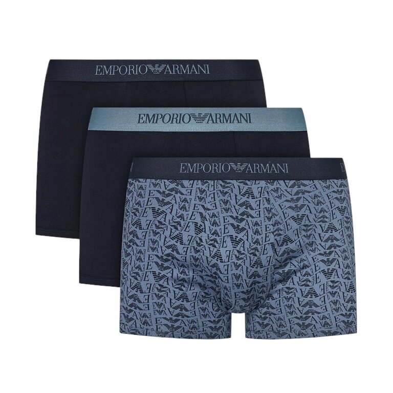 Emporio Armani Unterwäsche Boxershorts Trunk Cotton dunkelblau gemustert Herren - 3 Stück