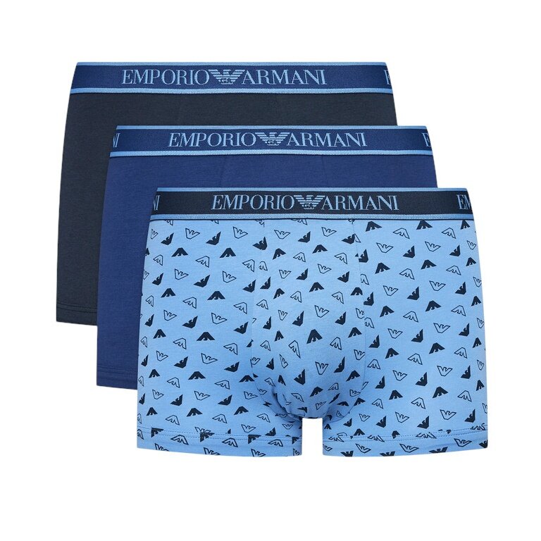 Emporio Armani Unterwäsche Boxershorts Trunk Cotton blau/dunkelblau gemustert Herren - 3 Stück