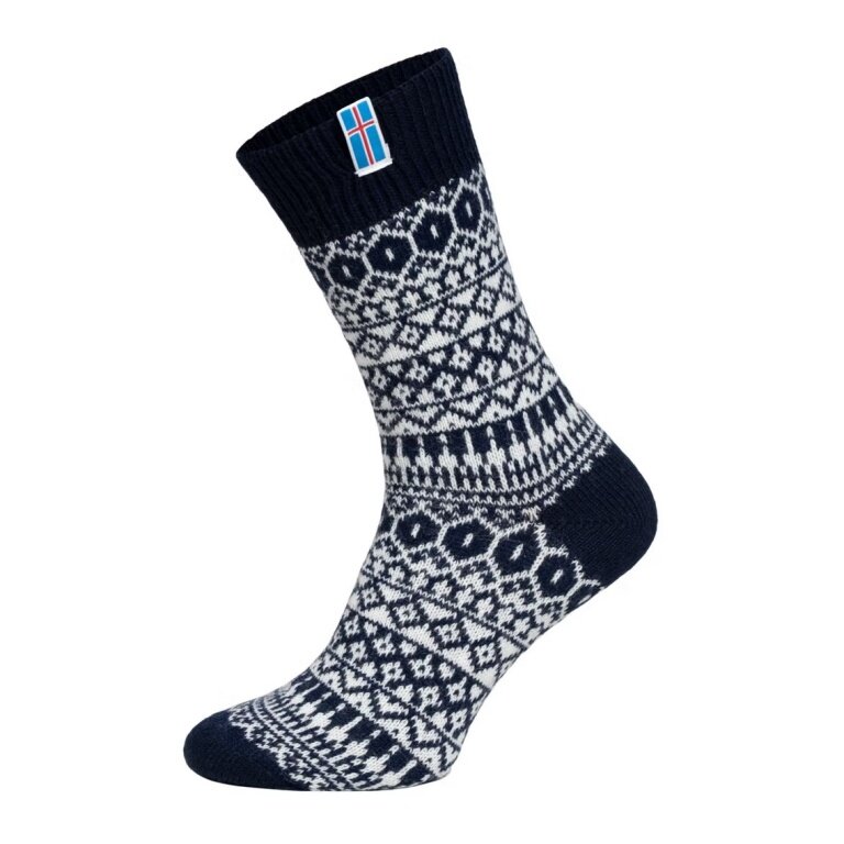 HomeOfSocks Wollsocken Skandinavisch Flag Island navyblau - 1 Paar