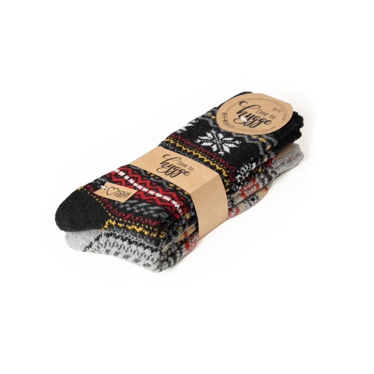 HomeOfSocks Wollsocken Hygge Norweger Design anthrazit/grau/bunt - 2 Paar