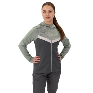 JAKO Kapuzenjacke Iconic (Polyester-Fleece, Seitentaschen mit Reißverschluss) anthrazitgrau/mintgrün Damen