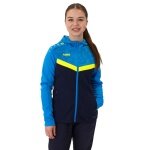 JAKO Kapuzenjacke Iconic (Polyester-Fleece, Seitentaschen mit Reißverschluss) marineblau/hellblau/gelb Damen