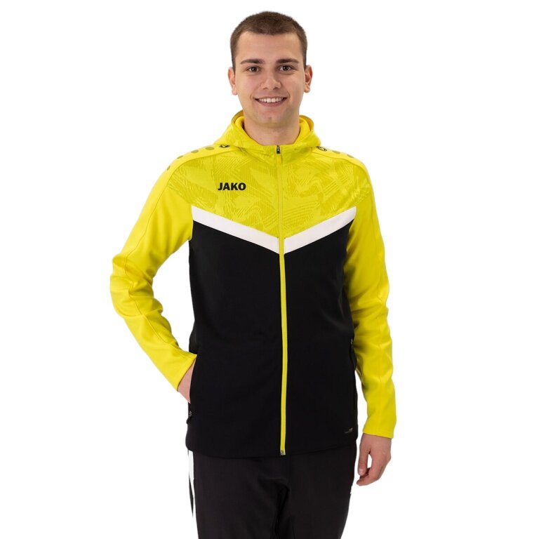 JAKO Kapuzenjacke Iconic (Polyester-Fleece, Seitentaschen mit Reißverschluss) schwarz/gelb Herren