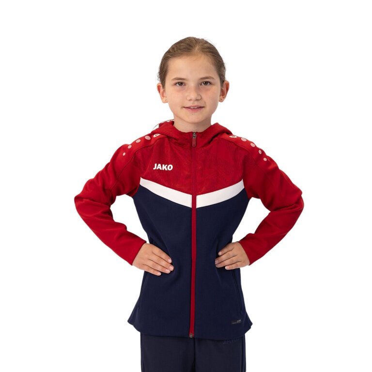 JAKO Kapuzenjacke Iconic (Polyester-Fleece, Seitentaschen mit Reißverschluss) marineblau/rot Kinder