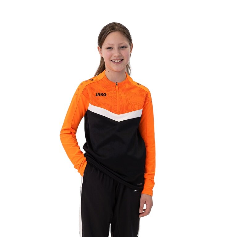 JAKO Langarmshirt Ziptop Iconic (angenehmer Tragekomfort) schwarz/neonorange Kinder