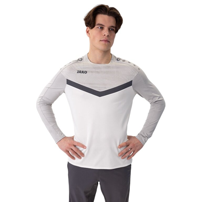 JAKO Sport-Langarmshirt Sweat Iconic (Polyester-Stretch-Fleece) weiss/grau/anthrazitgrau Herren