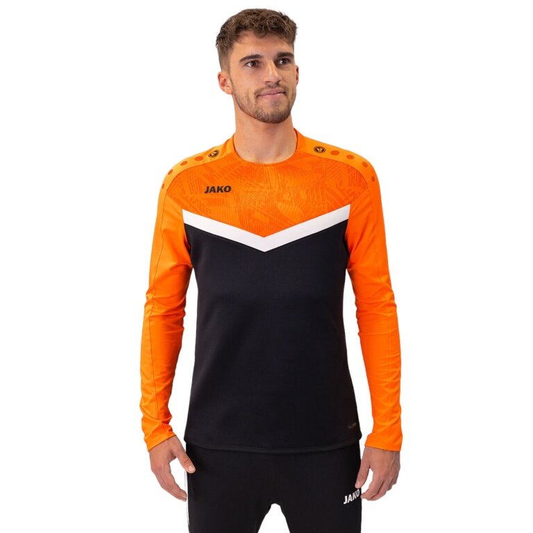 JAKO Sport-Langarmshirt Sweat Iconic (Polyester-Stretch-Fleece) schwarz/neonorange Herren