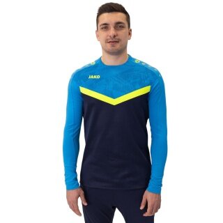 JAKO Sport-Langarmshirt Sweat Iconic (Polyester-Stretch-Fleece) marineblau/hellblau/gelb Herren