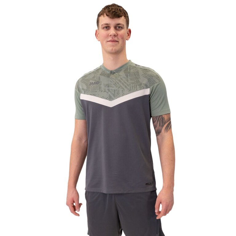 JAKO Sport-Polo Iconic (Polyester-Micro-Mesh) anthrazitgrau/mintgrün Herren