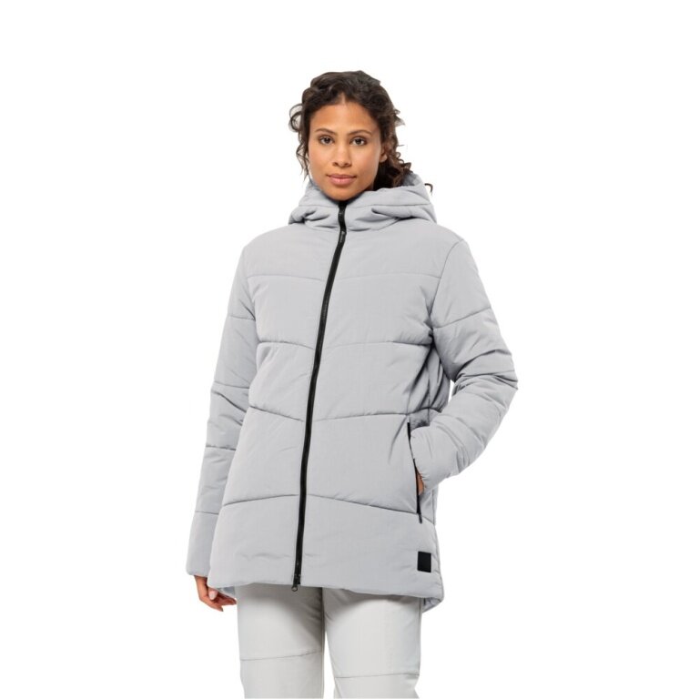 Jack Wolfskin Wintermantel Karolinger Long (warm, winddicht, sehr wasserabweisend) hellgrau Damen