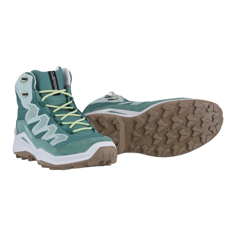 Lowa Wanderschuhe Maddox Pro Mid GTX Junior (Textil/Veloursleder, wasserdicht) rauchgrün/mintgrün Kinder